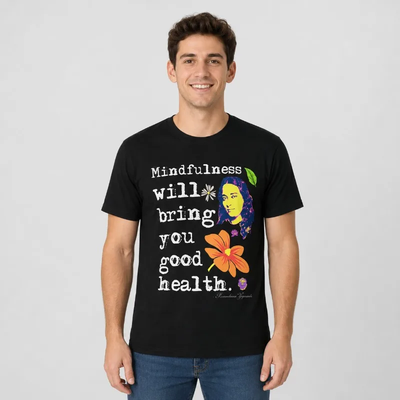 T-shirt graphique Mindfulness pour hommes, citation inspirante, imprimé portrait floral, col rond, court, décontracté, unisexe, en coton modal