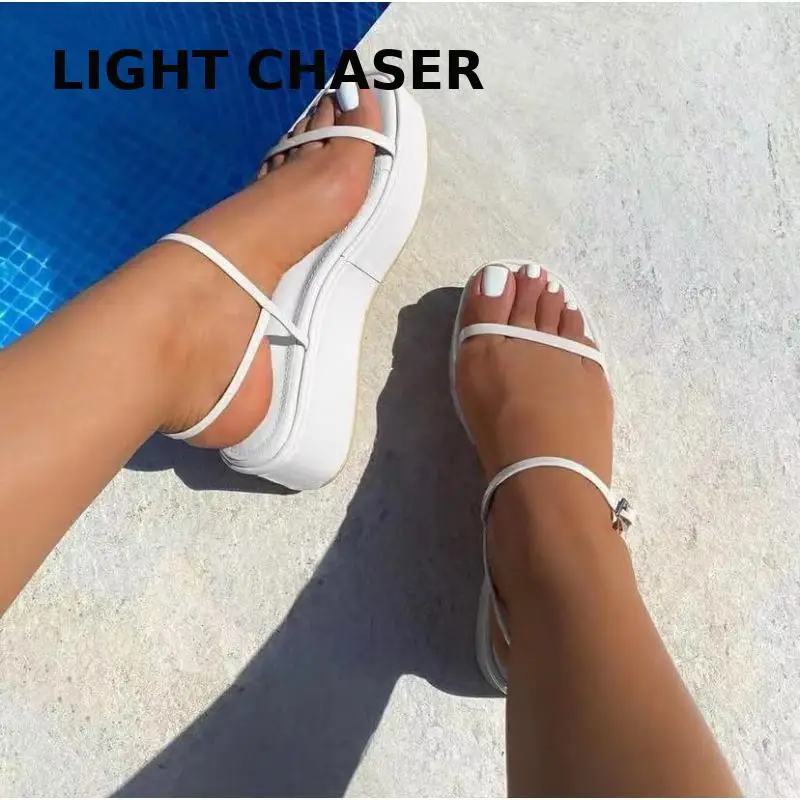 Ladies Outdoor Beach Slippers Summer New Non-slip Sandals Platform Women's Sandalsthin Strap Flat Bottom Casual  Durable Sandals