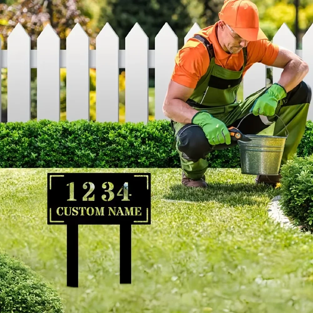Exclusive Personalized Metal House ID Sign. Custom Iron Address Tag with Sturdy Stake for Yard Deco.