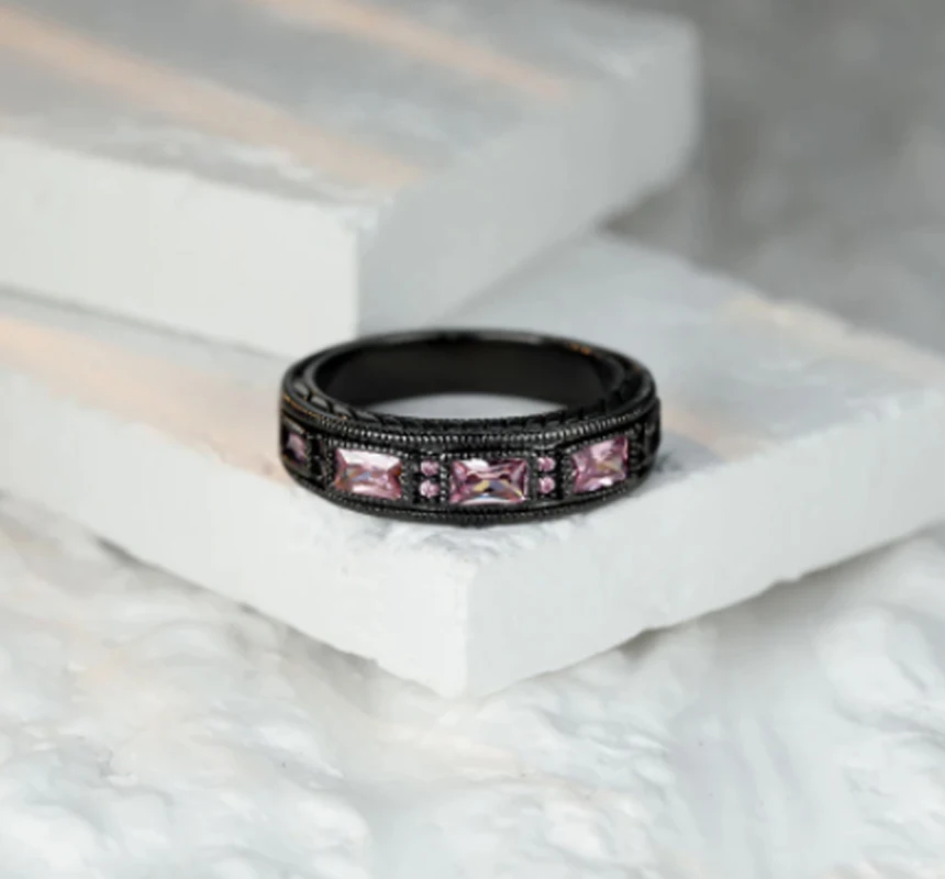 Hot Sale Black Gold Filled AAA Cubic Zirconia Rings Fashion Jewelry For Women Wholesale Wedding Rings BR010Purple image 3