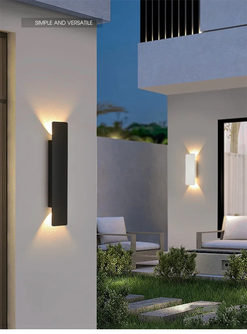 Outdoor Waterproof Wall Lamp Modern LED Lamp Black White Aluminum Up Lower Light Wall Lamps Waterproof IP65 110V 220V Fixtures