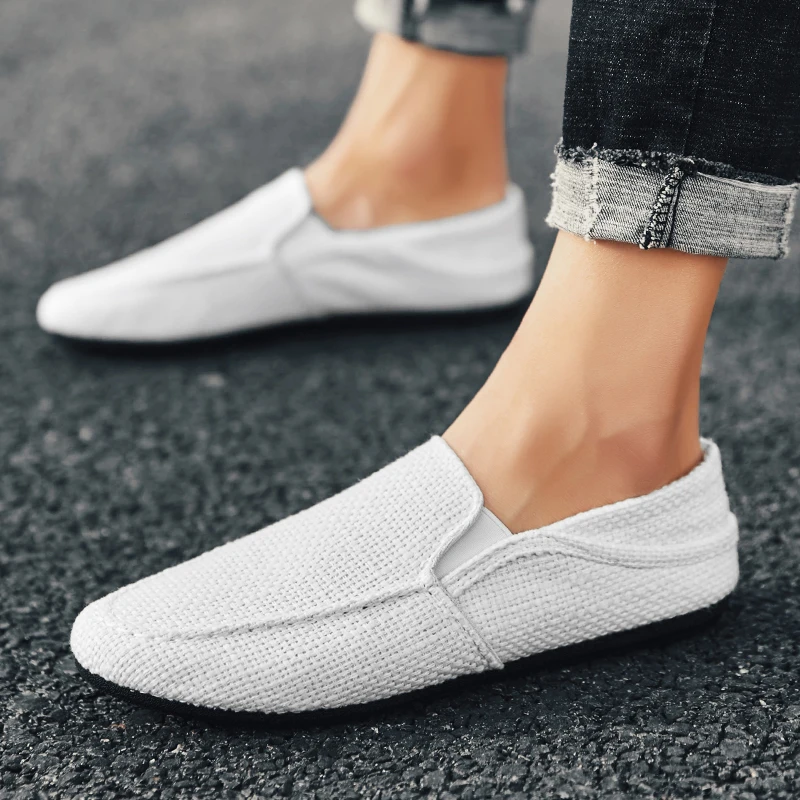 HOLO Footwear Eco Mens 14 White Canvas Slip On Summer Linen Style Casual Loafers Men Summer Cotton Linen Casual Breathable Slip On Comfotable  main image 3