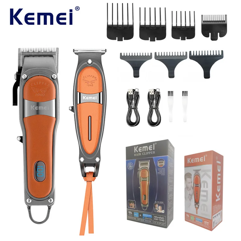 

Kemei KM-1940 KM-1946 Professional Low-Noise Cordless Hair Clipper & Trimmer – Metal and Leather Exterior, Hair Styling Clipper