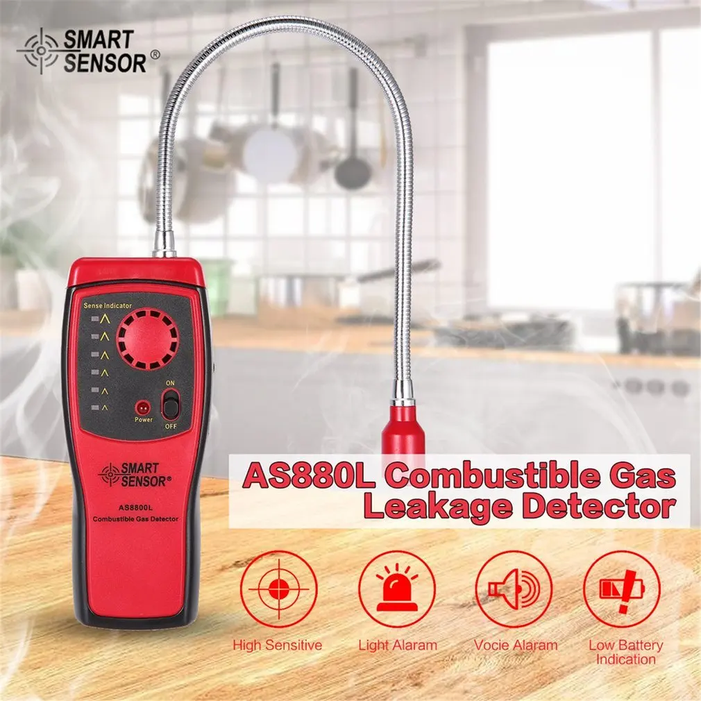 Universal Gas Detector Port Natural Gas Analyzer Combustible Gas Leak Location Determine Meter Tester Sound Light Alarm AS8800L
