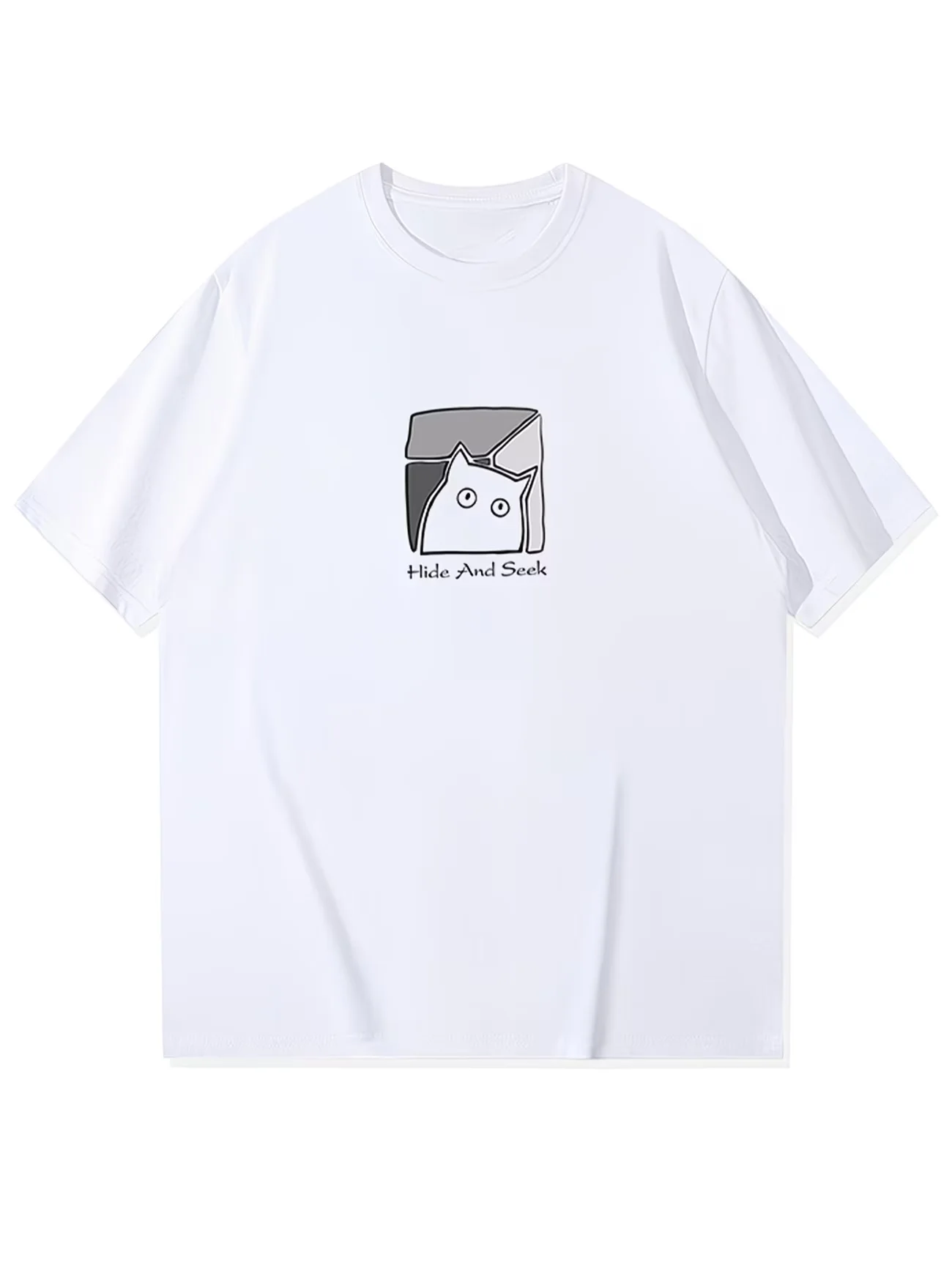 Funny Cat Hide And Seek T Shirt Cute Peeking Kitty Graphic Tee Harajuku Streetwear Top Casual Unisex Summer Short Sleeve Tshirt