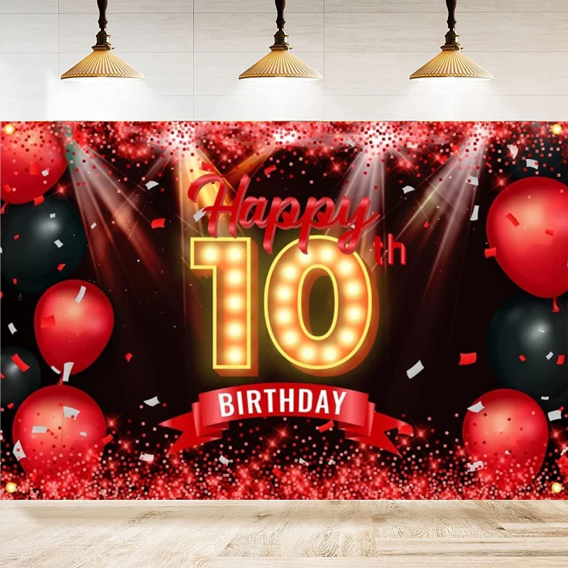 

Photography Backdrop For Girls Happy 10th Years Old Birthday Balloons Background Home Party Backdrop Wall Banner Decor Poster