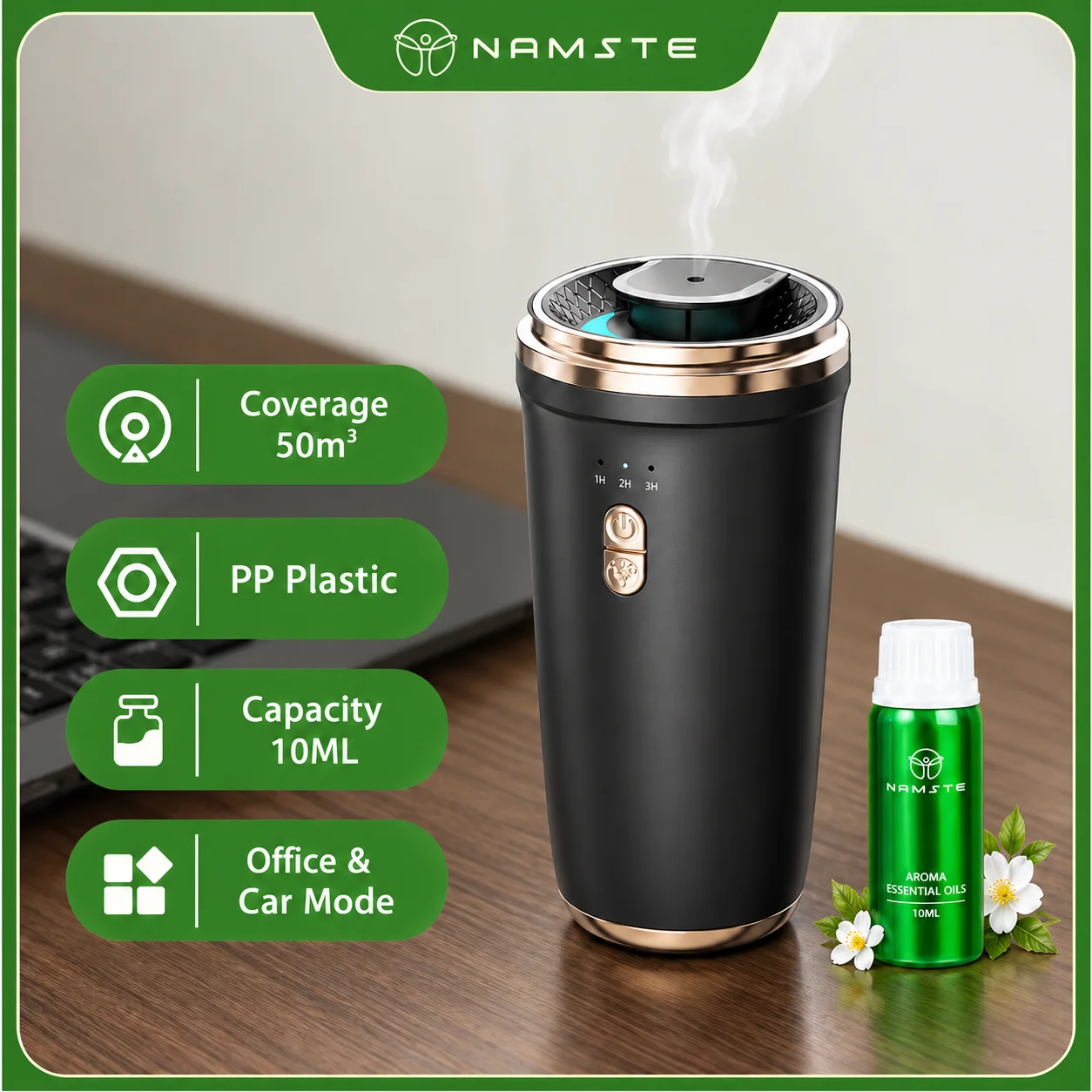 NAMSTE Car Diffuser Humidifier Auto Air Purifier Aroma Air Freshener Type-C Charging 100ML Essential Oil for Home Aroma Diffuser