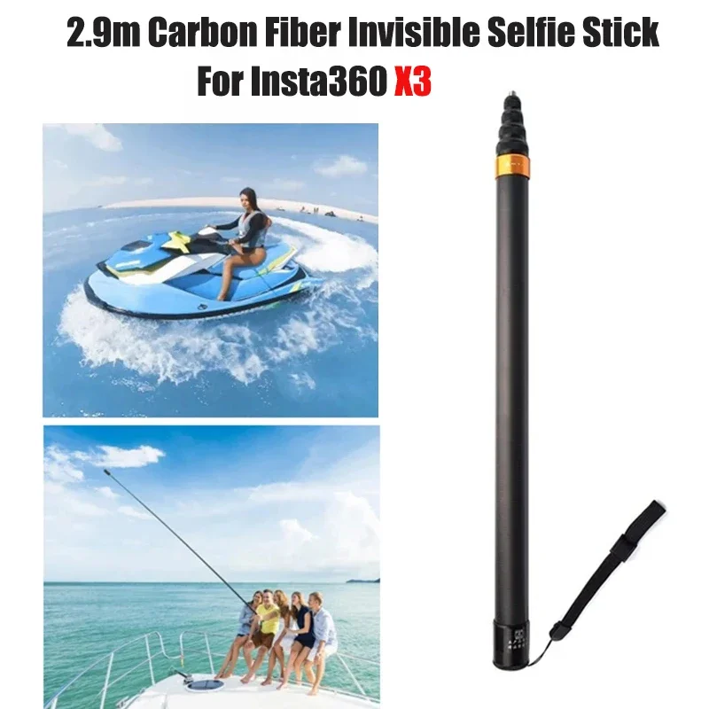 TTL-T25 290cm Carbon Fiber Invisible Extended Edition Selfie Stick For Insta360 X3/ONE X2/ONE RS/ONE R 2.9m Camera Accessories