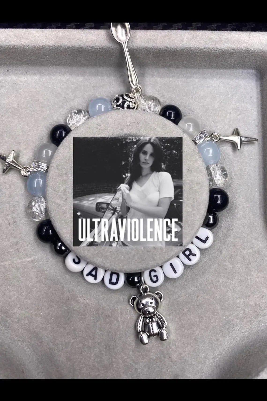 

Handmade Lana del Rey glass bead bracelet, Y2K Gothic Charm, Extreme Violence, Sad Girl, Kawaii Gift