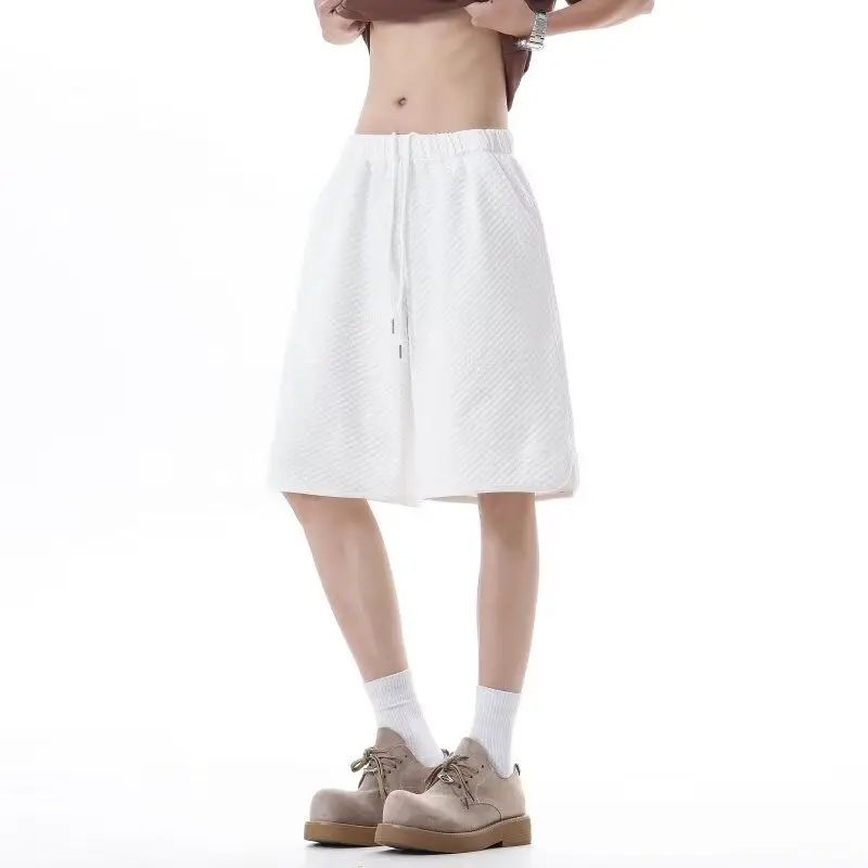 

Summer Casual White Sports Shorts Men Loose Slimming Five-Quarter Pants Neutral Straight Leg Polyester Fiber American Casual