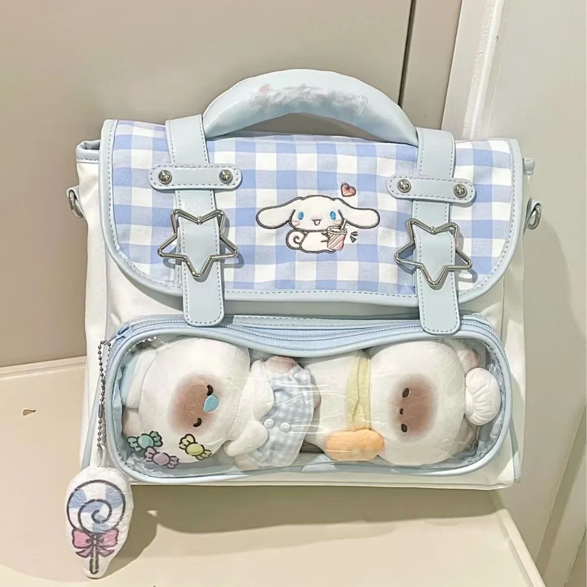 

Sanrio Cinnamoroll Bag Cute Blue Crossbody Bag with Transparent Window Kawaii Cinnamoroll Embroidered Shoulder Bag for Girls
