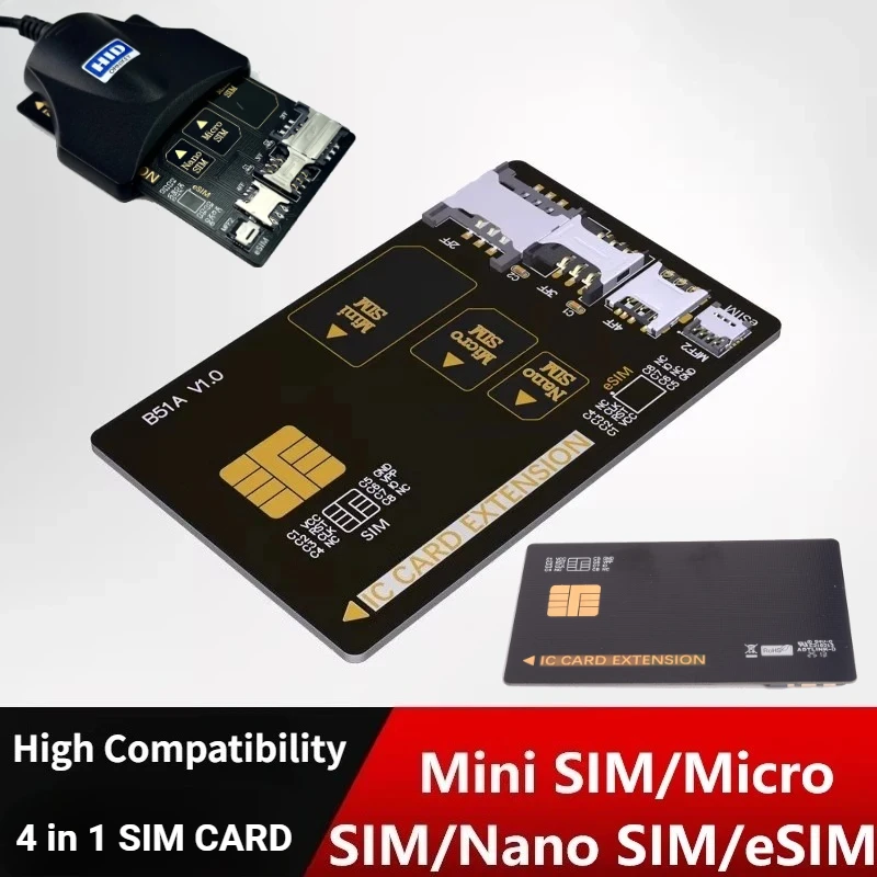 ADT-Link 4 In1 SIM Converter To Smartcard IC Card Extension for Standard Mini-SIM Micro-SIM Nano-SIM ESIM 4-in-1 Extension Card