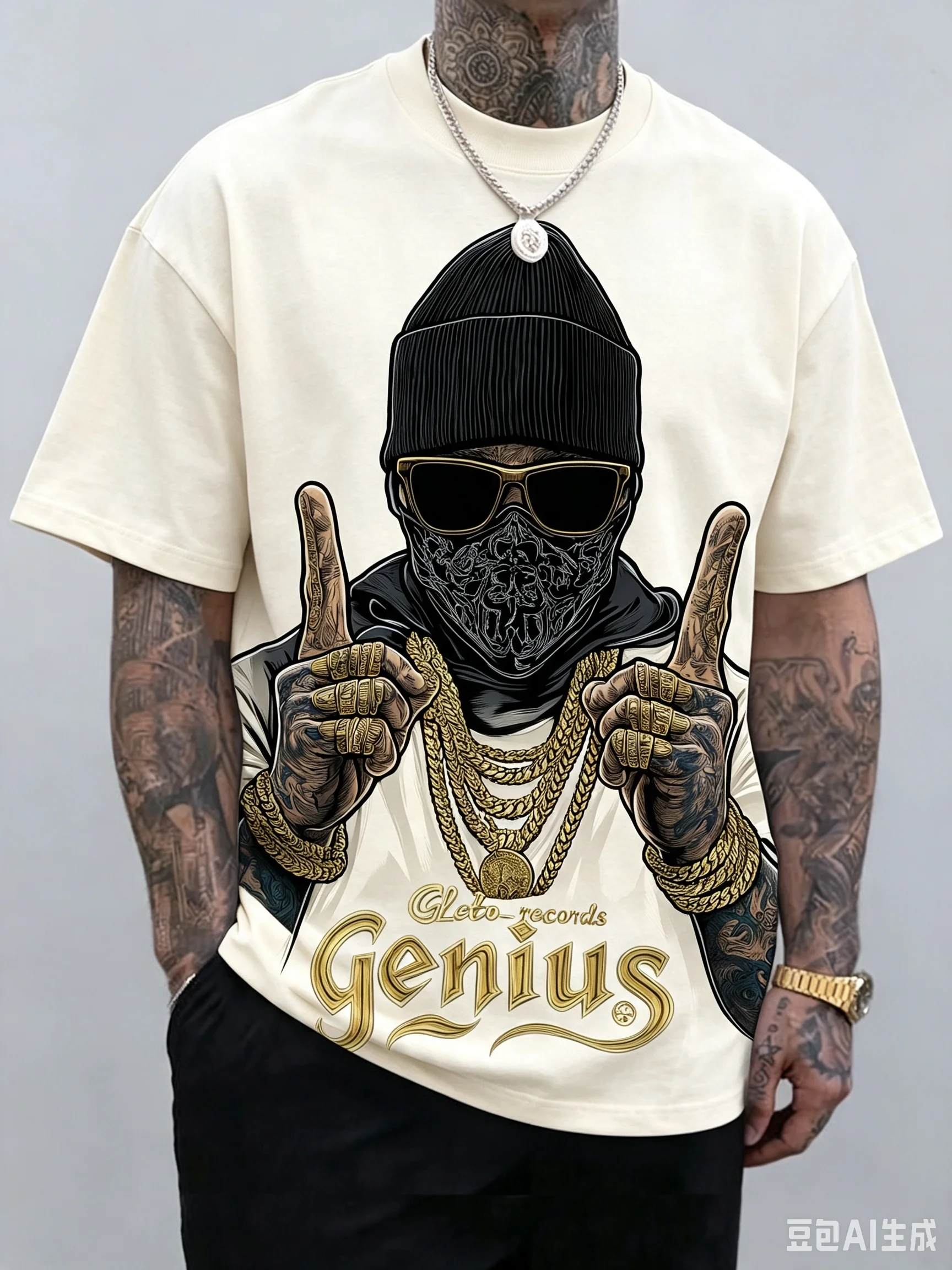 Men's Genius Graphic T-Shirt, Vintage Hip Hop Crew Neck Short Sleeve Streetwear Tee Summer Thin Street Cool Top