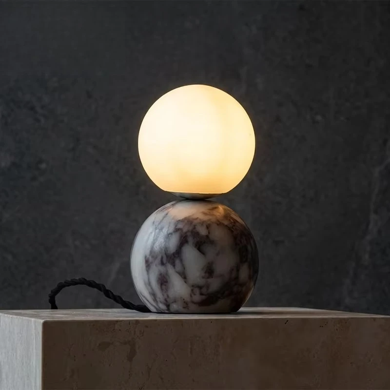 Table lamp, Arabian quartz stone marble wabi-**** Japanese luxury simple LED bedroom bedside ball table lamp