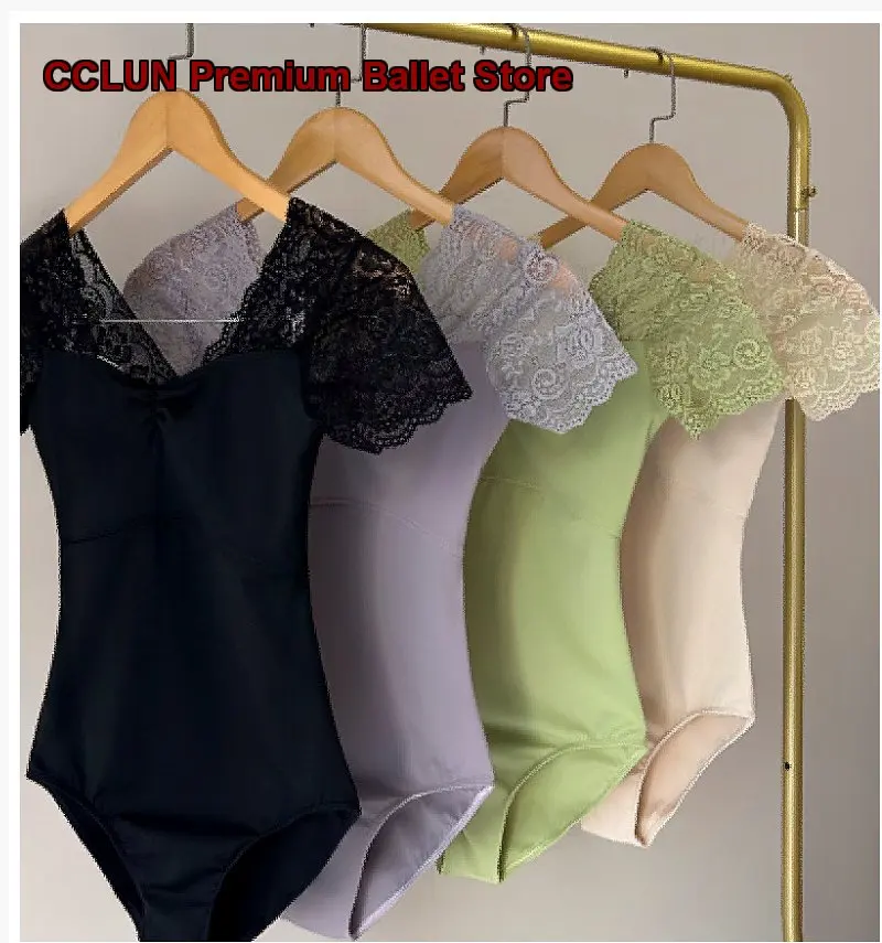 Women's Adult Lace Mesh Panel Short Sleeves Ballet Leotard Gymnastics Practice Art Exam Basic Training