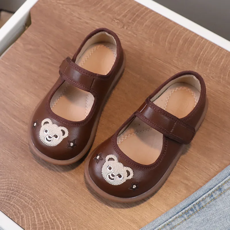 Children's Flat Shoes Embroider Cartoon Bear Baby Girls Casual Shoes Arch Insole Mary Jane Kids Boys Shoes