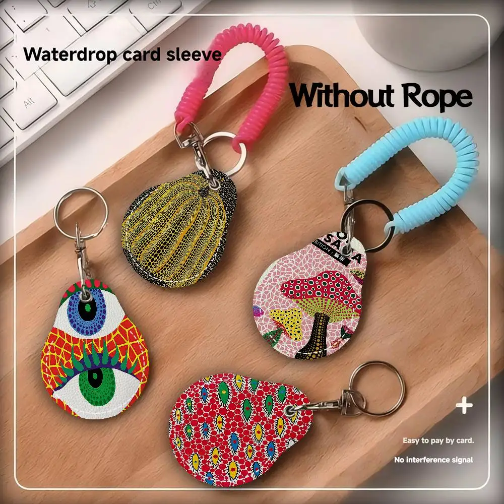 Yayoi Kusama Art PU Card Holder Keychain Key Ring Door Lock Access Tags Card Case Keychain Access Card Key Tag Ring