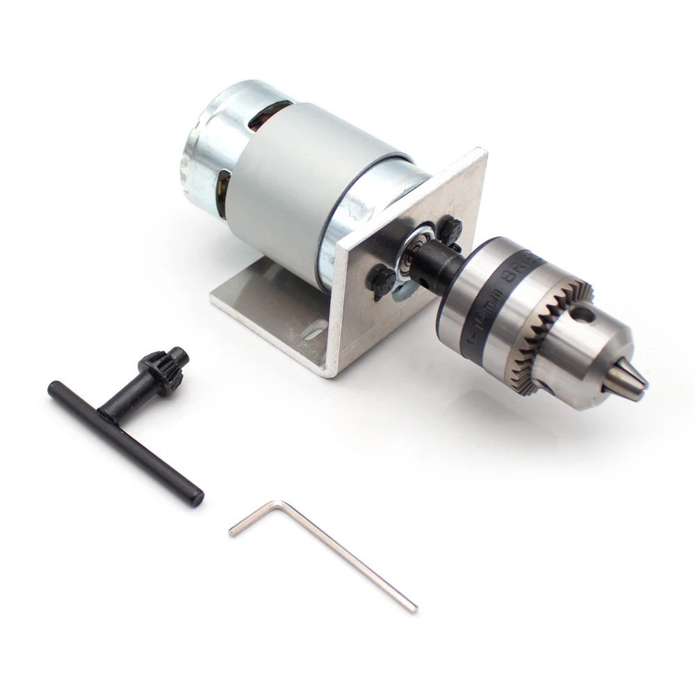 Mini Micro Lathe DIY 775 DC 12-24V Motor With Bracket B12 Drill Chuck Clamping Range 1.0-10MM Speed 4000-9000RPM 90W