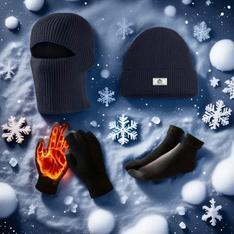 Winter-Wärme 3-teiliges Set: Ohrenschutz-Strickmütze, Touchscreen-Handschuhe, 1 Paar Dicke Socken - Weihnachts-Outdoor-Sport-Geschenkset