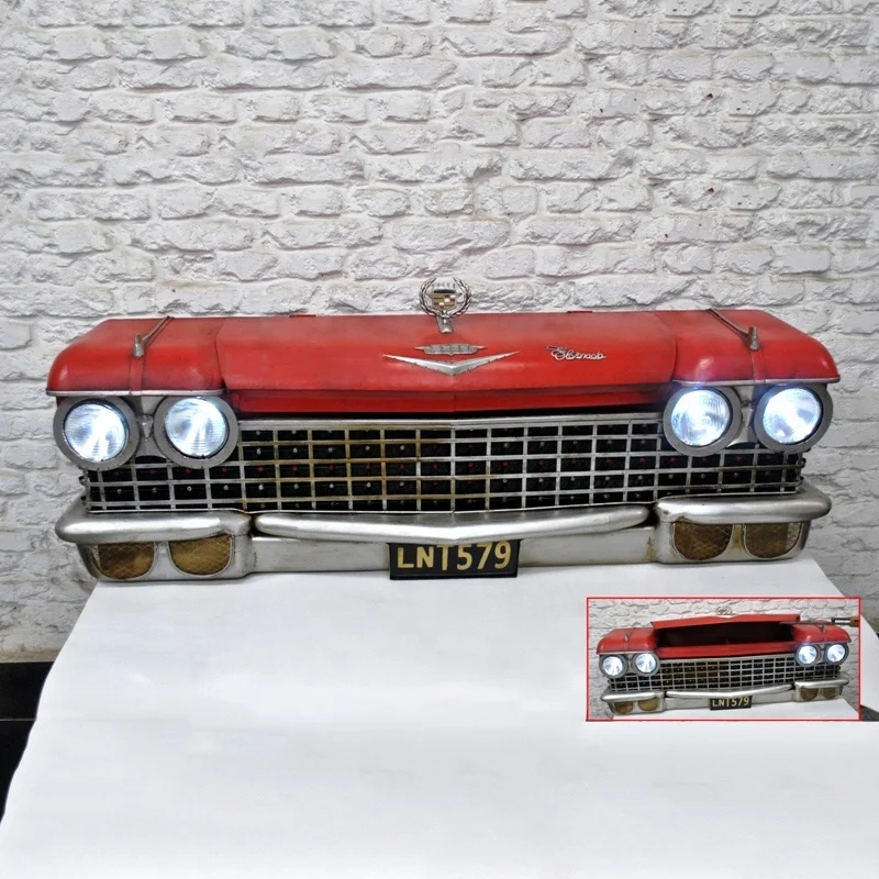 1.4M retro iron wall decoration red car front 3D metal storage box decoration with light locker