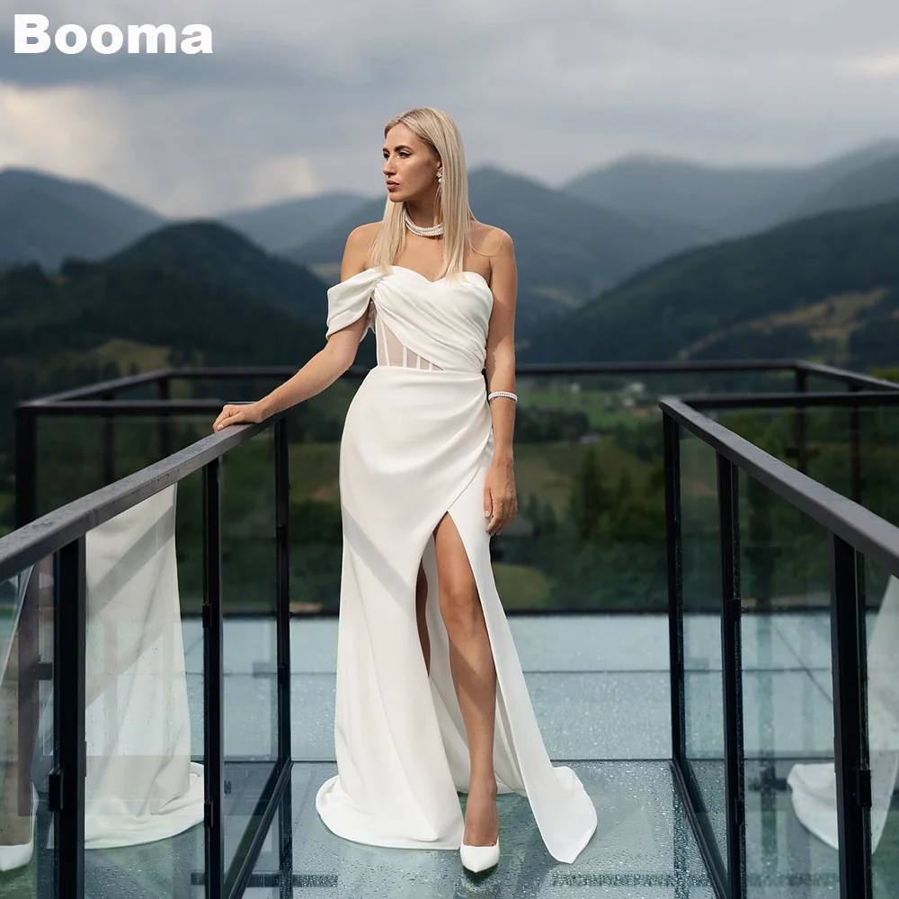 

Booma Elegant Mermaid Wedding Dresses One Shoulder Pleats Brides Party Dresses for Women High Side Slit Bridals Evening Dress