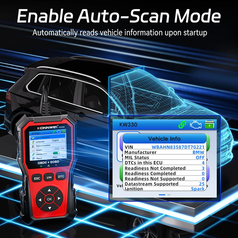 KONNWEI KW330 OBD2 Car Fault Scanner Engine Battery Test Fault Code Clear Real-Time Data Professional OBD 2 Inspection Tools