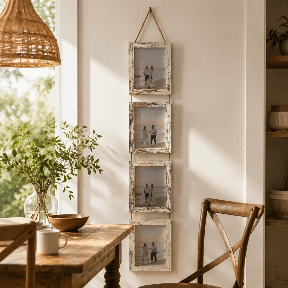 6-Inch Hanging Picture Frame Rustic Style Multi Panel Family Portrait Frame Retro Linked Photo Holder Vertical Photo Wall Office