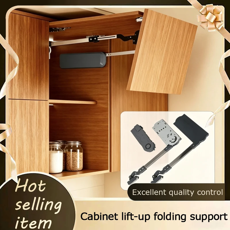 Adjustable Force Hydraulic Buffer Strut For Overhead Kitchen Flip Up Cabinet Door With Double Fold Free Stop And Heavy Duty