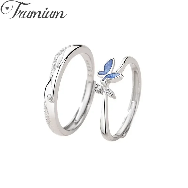 

Trumium S999 Sterling Silver Wave Butterfly Couple Rings For Women Wen Romantic Jewelry Engagament Anniversary Gift