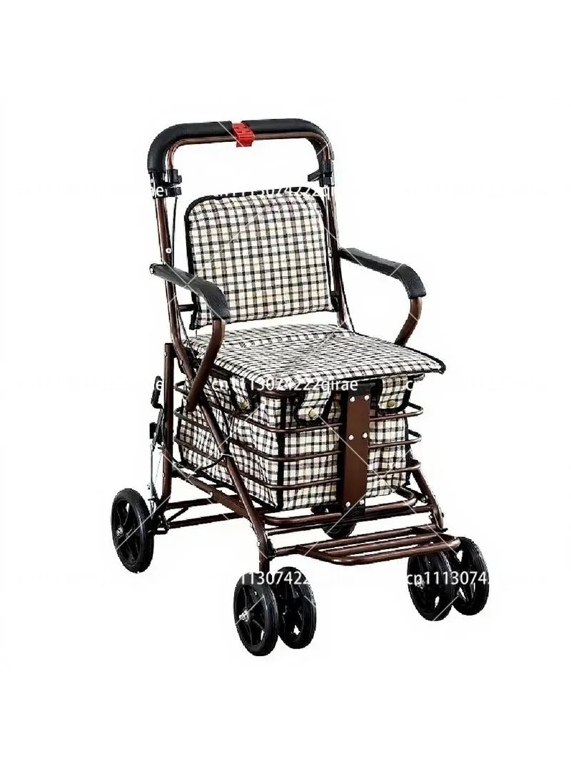 Pushable and seated elderly help cart, elderly walker, elderly help trolley folding shopping cart