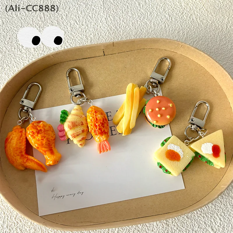 〔CC88〕Simulation Cute Sandwich Food Toys Keychain Chicken Wings Chicken Legs Fries Burgers Models Bag Charms