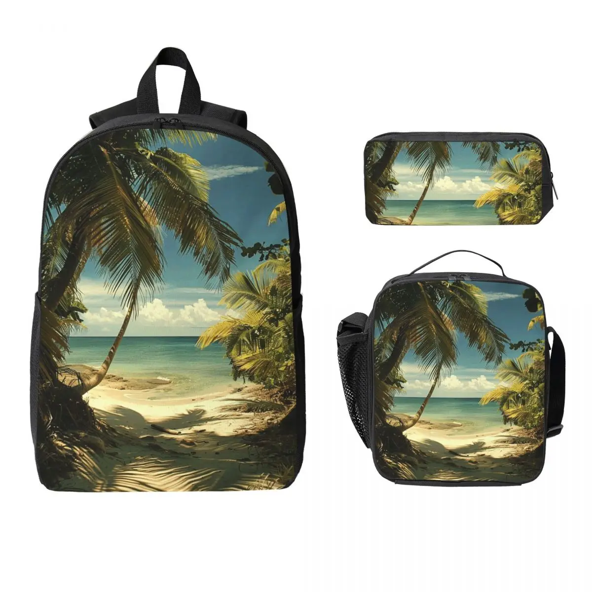 Coconut Grove Beach Backpack Boys Girls BookBag School Bag Laptop Shoulder Bags 3ps Insulated Lunch Bag Pencil Case