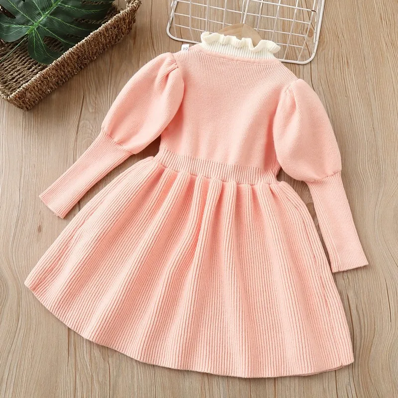 2024 Girls Autumn Dresses Warm Long Sleeve Knit Sweater Kids Red Christmas New Year Party Princess Gown 2-6 Years Baby Vestido