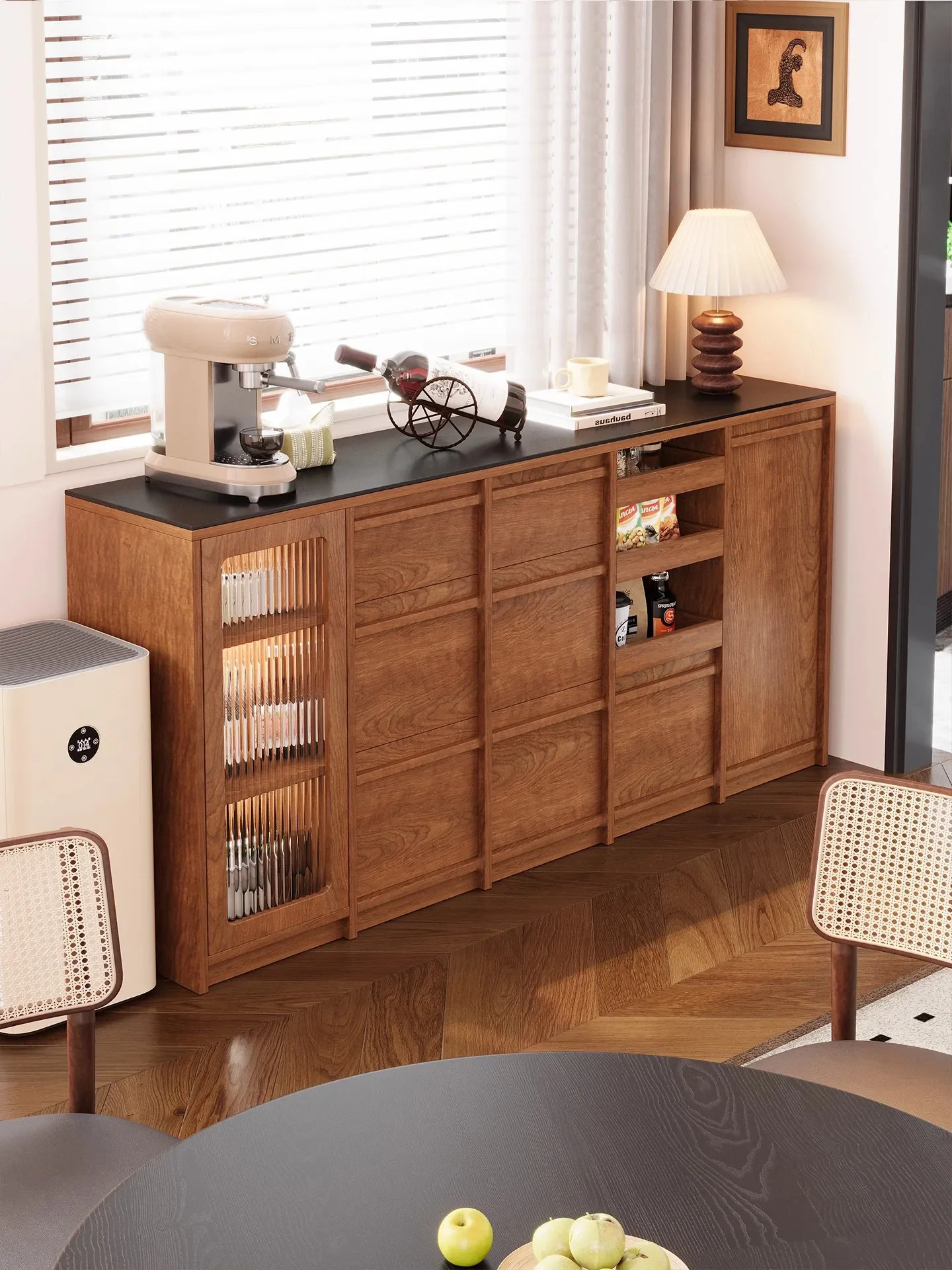 Medieval ultra-thin living room wall storage small apartment integrated multi-functional wine cabinet