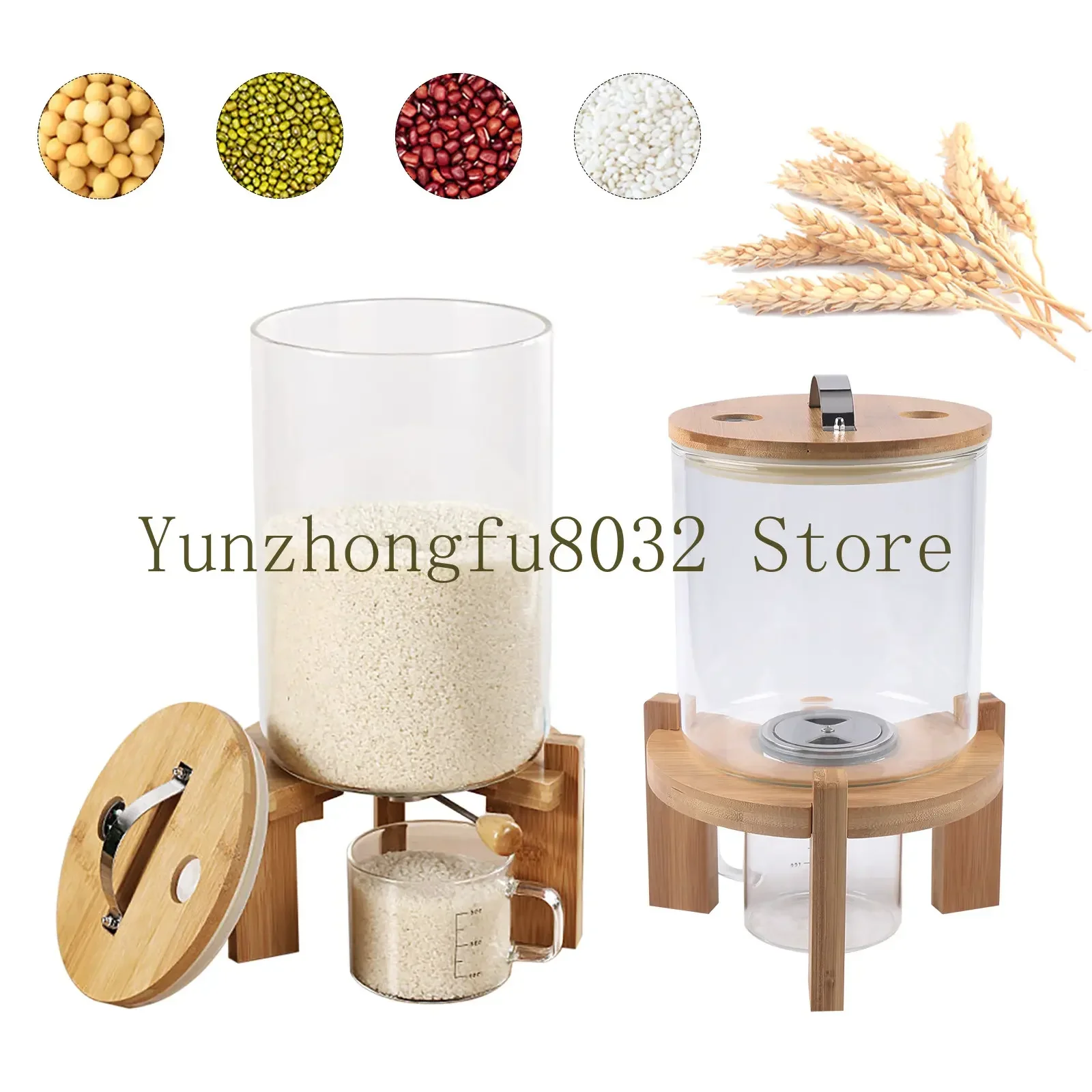 Flour and Cereal Container 5L/7.5L Rice Dispenser Glass Food Storage Container for Kitchen