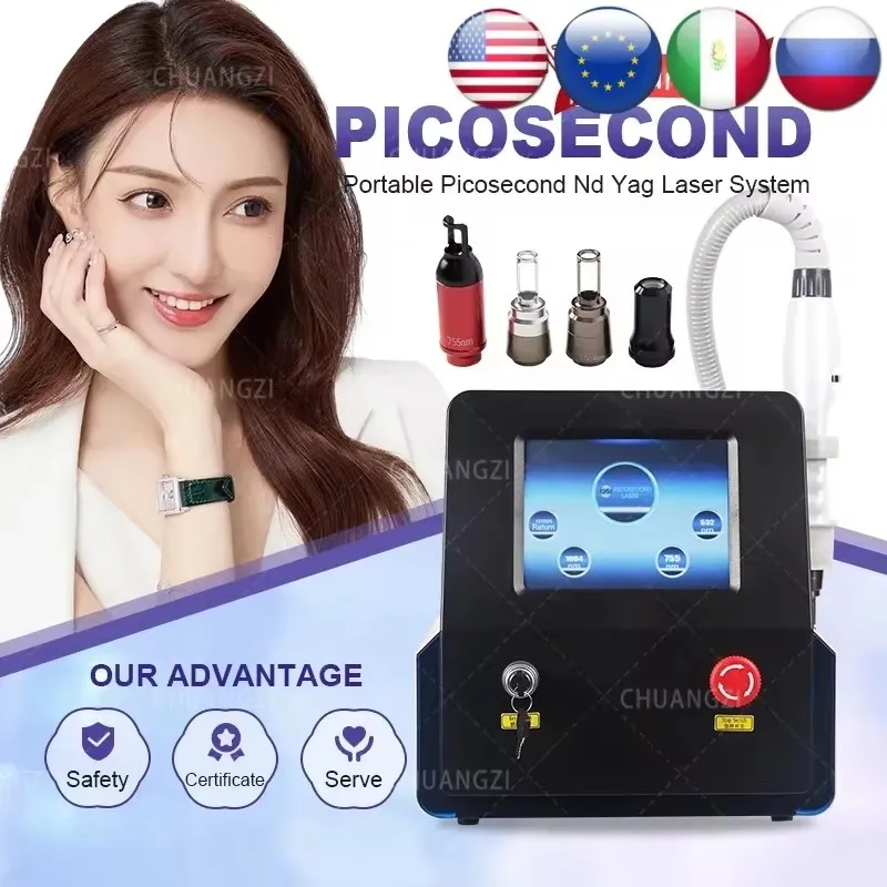 

Portable Nd Yag Picosecond Laser Freckle Tattoo Removal Black Doll 1064/755/532/1320 Head Tattoo Removal Beauty Machine