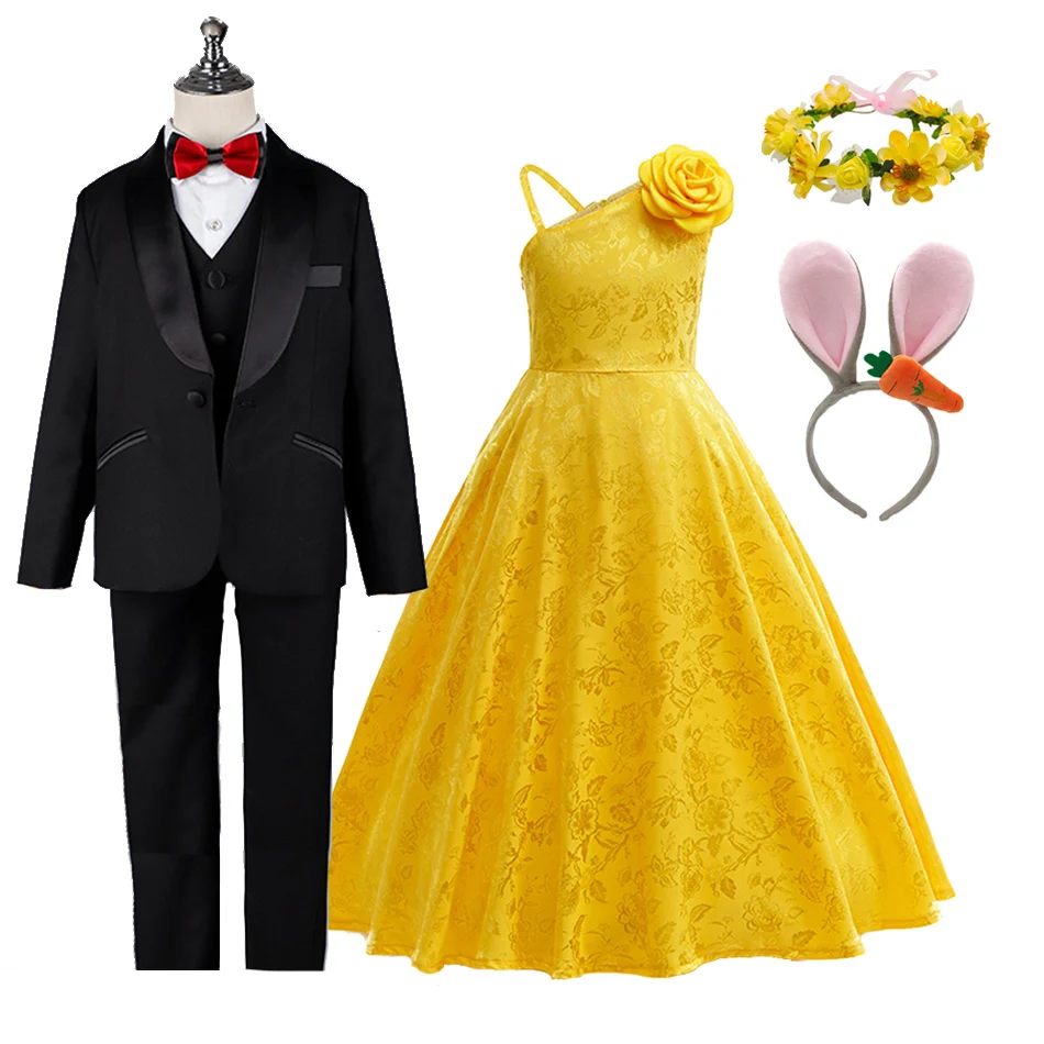 

Girls Judy Hopps Cosplay Dress Boy Nick Wilde Black Suit Costume Set Official Zootopia 2 Outfit for Halloween Carnival Cosplay