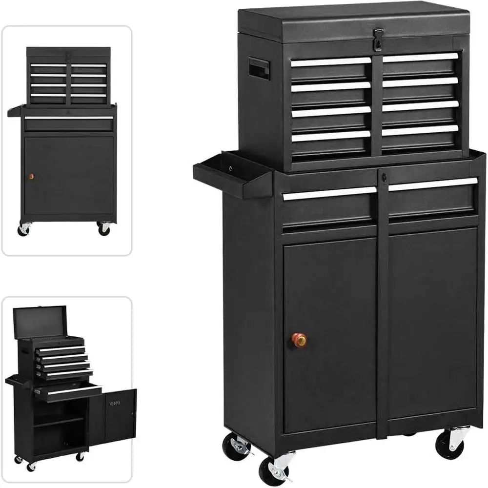 

5-Drawer Rolling Tool Chest with Lockable Cabinet, High-Capacity Storage for Workshops and Garages (Black)