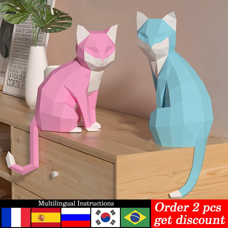 1 paio di amanti Cat Animal Decor Home Origami decorazione modello di carta, 3D Papercraft Art, fatti a mano fai da te adolescenti adulto Craft RTY201