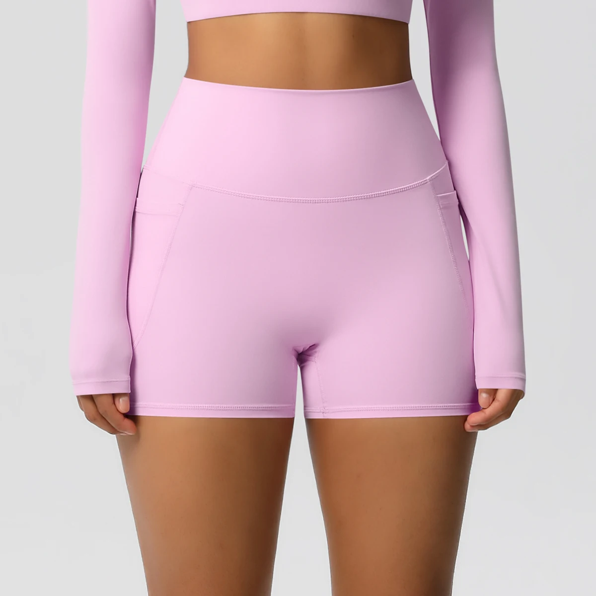 Solid Color Yoga Pants With Pockets Quick Drying High Waisted Gym Push Up Yoga Shorts for Woman Breathable Workout Fitness Short image 2