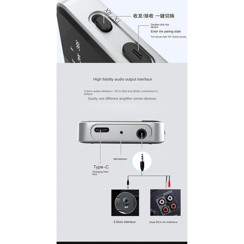 Transmisor receptor Bluetooth 2 en 1, V5.2, RX + TX, 250MAH, con Cable de Audio