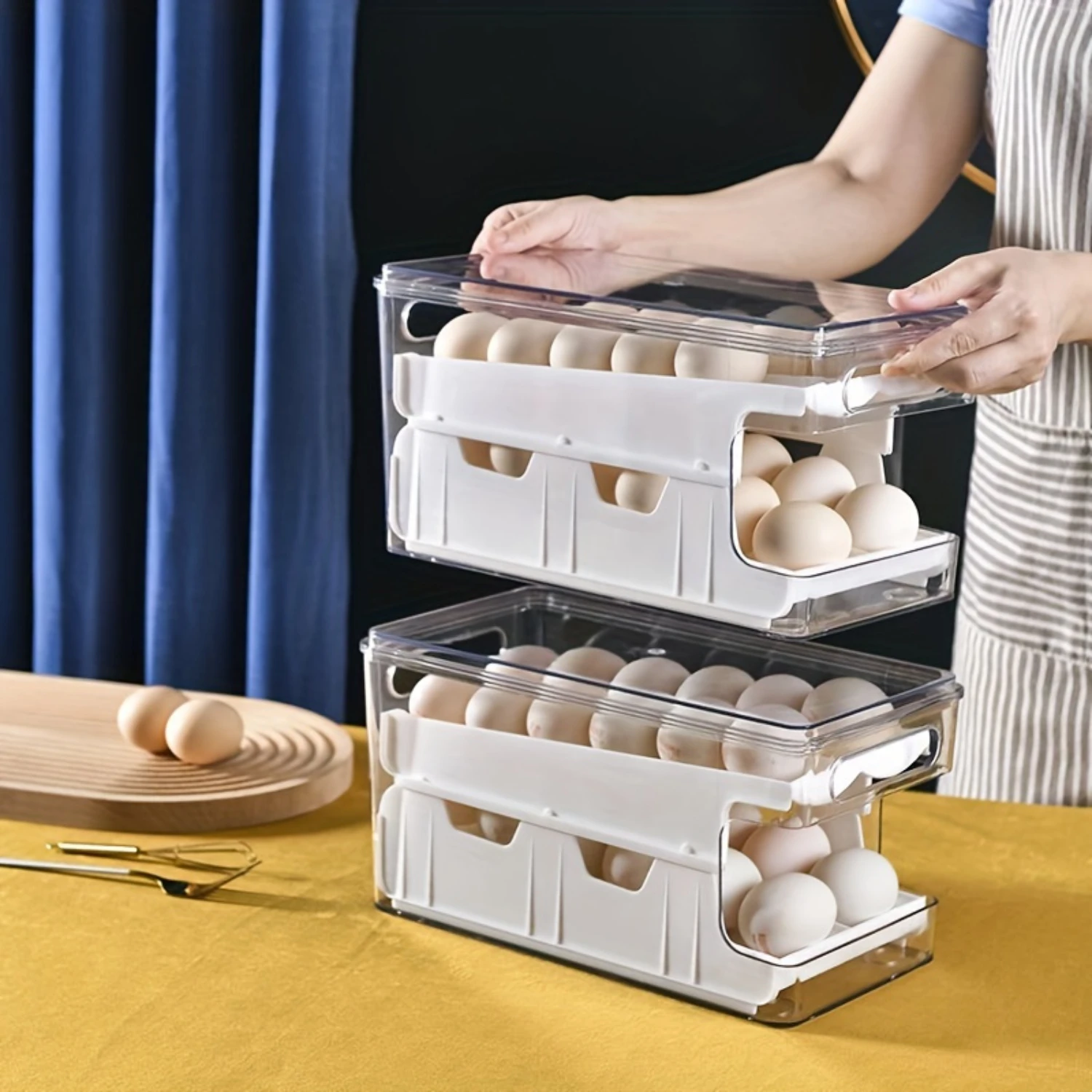 Double-Layer Egg Organizer with Automatic Replenishment -   for Fresh Eggs