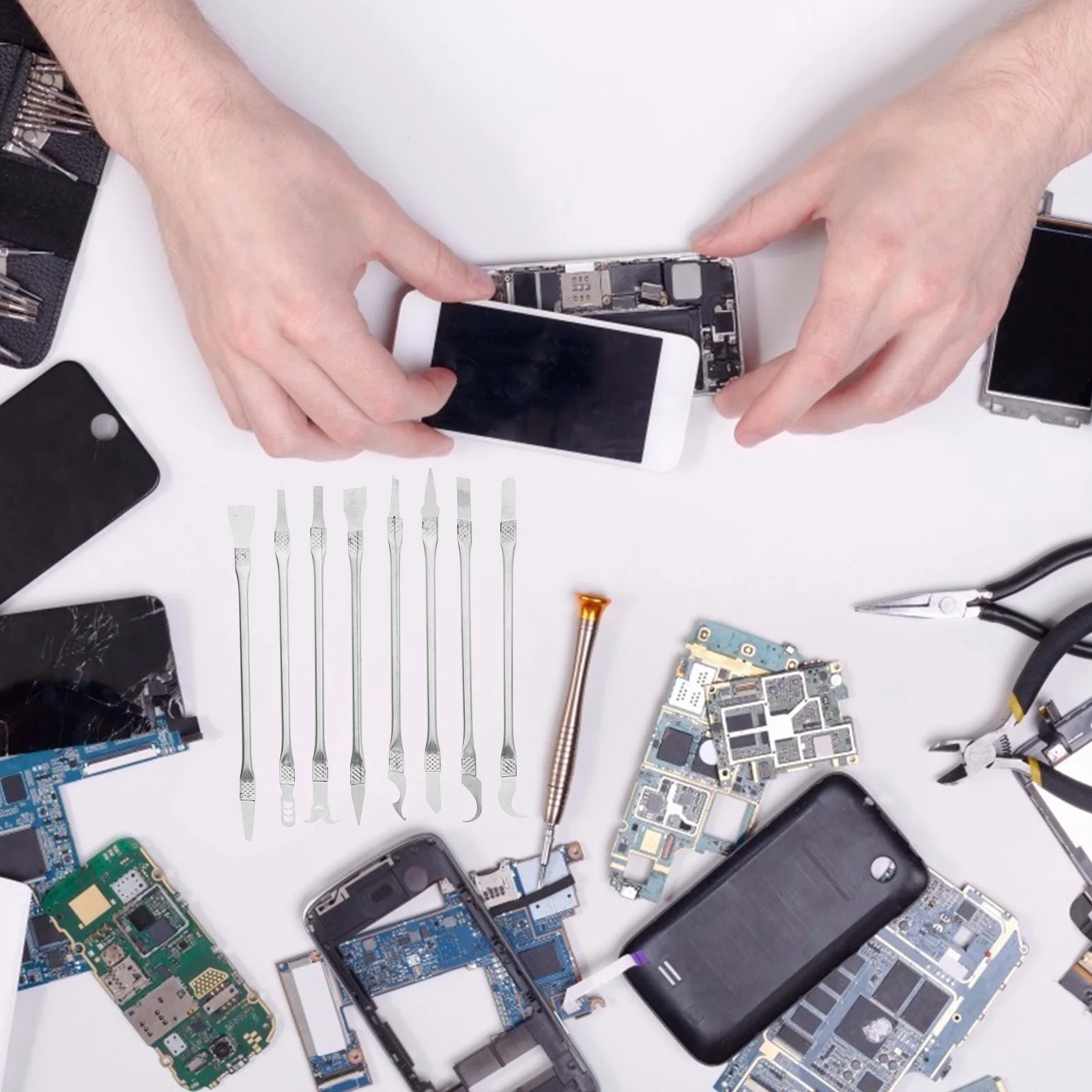1 مجموعة أدوات إصلاح الهاتف المحمول عدة الفولاذ المقاوم للصدأ مقبض طويل التفكيك مكشطة للهاتف اللوحة الأم وحدة المعالجة المركزية إصلاح كاشطات #1