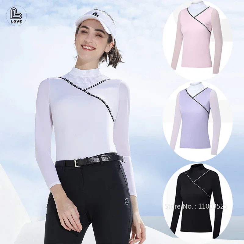 Love Golf Elastic Summer Shirt Women Sunscreen Ice Silk Long Sleeves Tops Lady Stitching Sports T-Shirts Outdoor Golf Sportswear