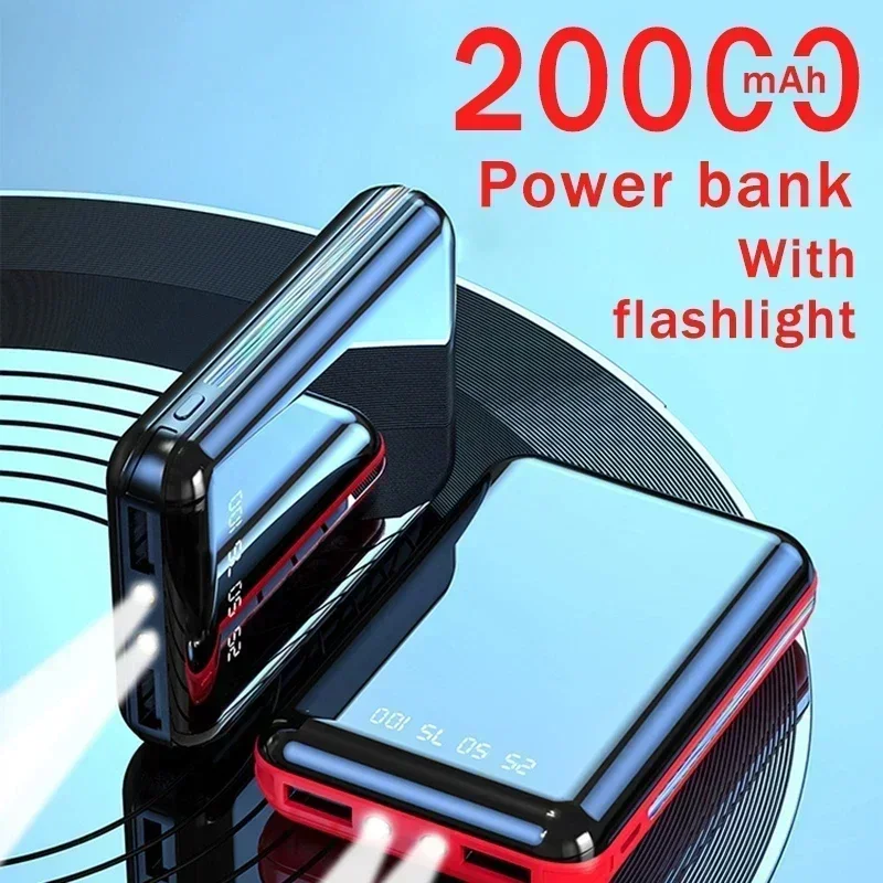 Power Bank 20000mAh LED Digital Display Flashlight External Battery For Iphone 14 15 16 Promax Mirror Screen Portable Powerbank