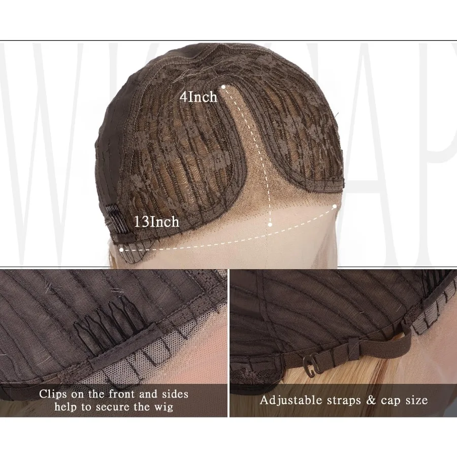 26 Zoll lange blonde synthetische Lace-Front-Perücke für Frauen mit geradem, geschichtetem Stil und HD-Spitze, vorgezupftem Haaransatz, mittlerer Par