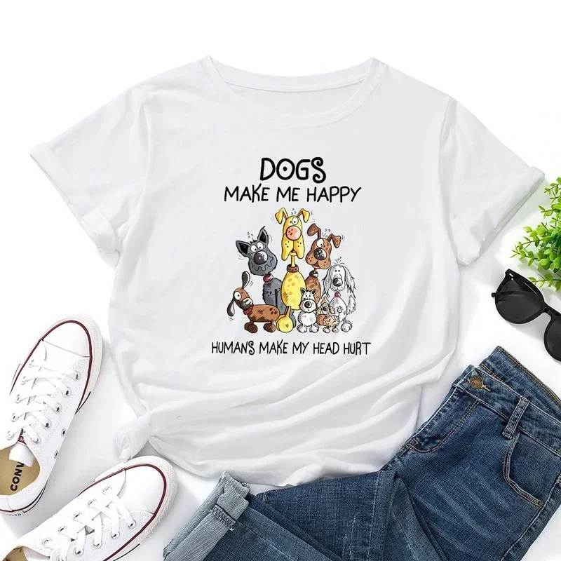 Kawaii Dogs Letter Print T Shirt Wome Fashion Graphic T Shirt Ladies Casual Streetwear Harajuku Retro Tee Graphic T Shirts