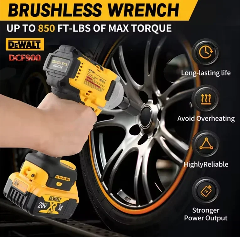 DEWALT DCF9001/2 بوصة مفتاح ربط عزم دوران عالي بدون فرش، آمن ومتين، سرعة بدون تحميل 0-2300 دورة في الدقيقة، بطارية ديوالت 20 فولت