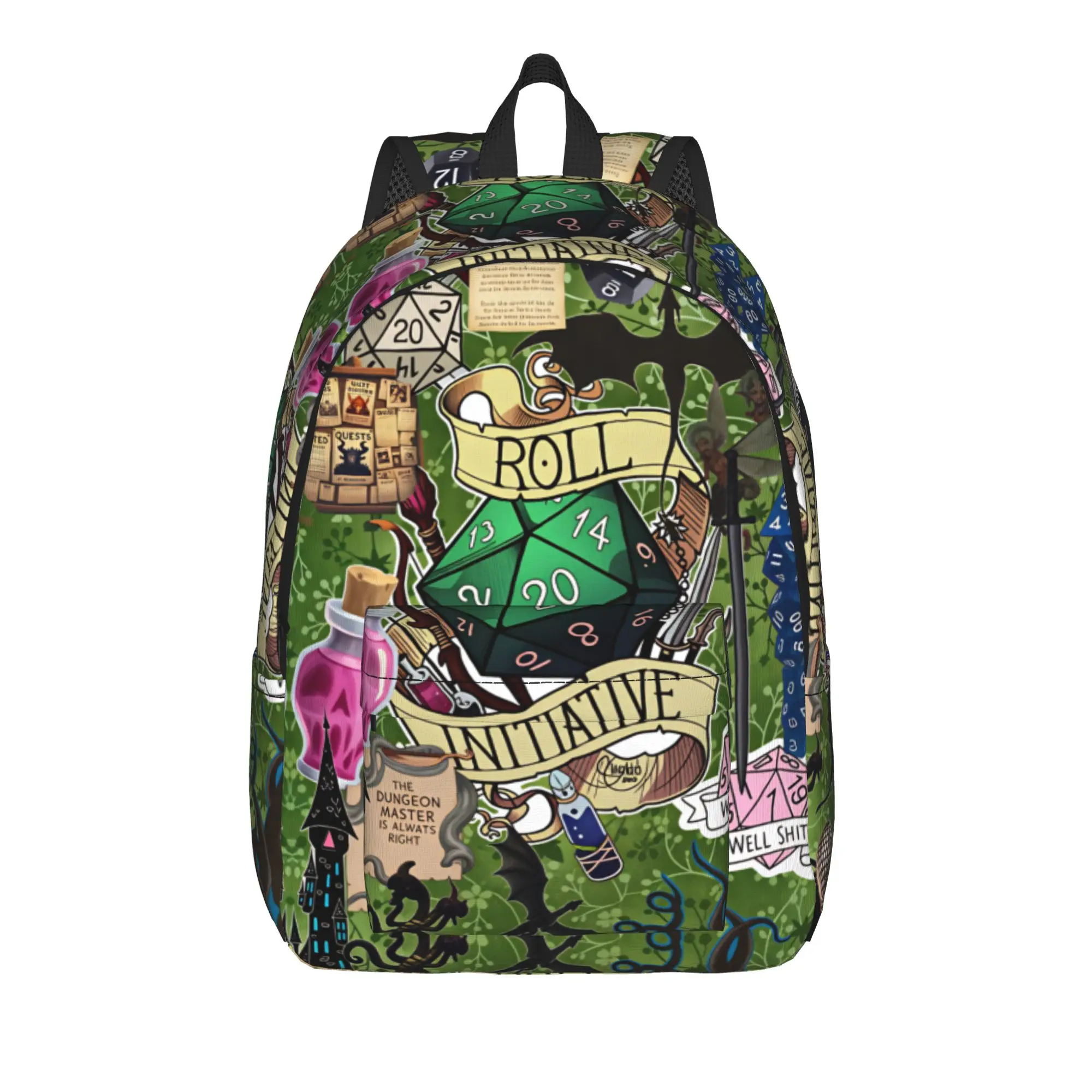 Medieval Dragon And D20 Dice Dnd Backpack Boy  Large Backpacks Polyester Kawaii High School Bags Cycling Colorful Rucksack