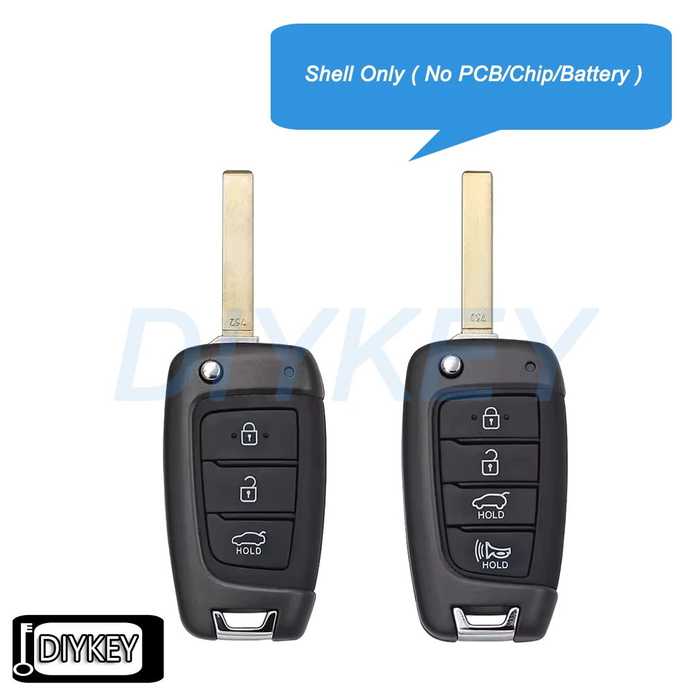 3 / 4 Buttons Case Flip Remote Car Key Fob Shell Cover for Hyundai Accent Elantra Kona Santa Fe Tucson Veloster 2018-2022